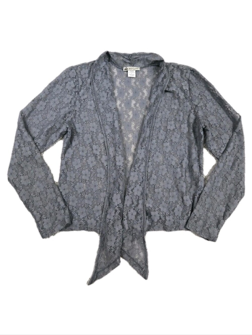 Mod'land Paris Sheer Floral Lace Open Cardigan Gray Long Sleeve Romantic